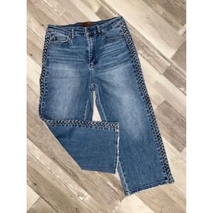 Judy Blue Wide Leg Jeans Women Medium Wash Braided Side Detail 13/31 JB88850 MD